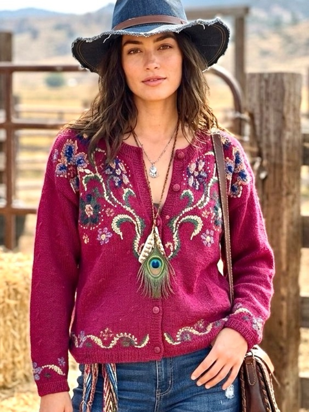 Artisan handmade Embroidered wine colour Cardi w cottagecore prairie vibe